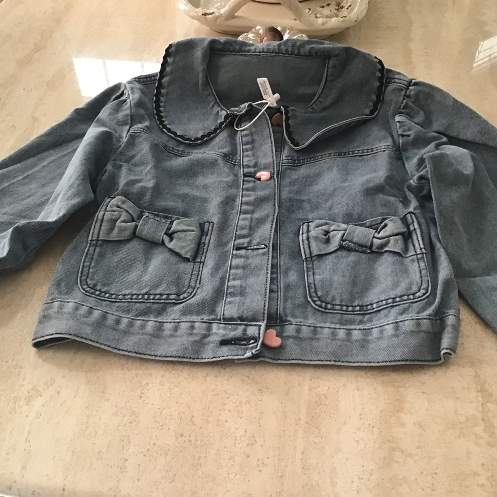 Womens Vintage Denim Jacket Wide Collar cute buttons size M New